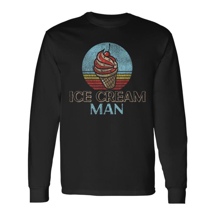 Ice Cream Boy Cone Sundae Retro Vintage Ice Cream Man Long Sleeve T-Shirt