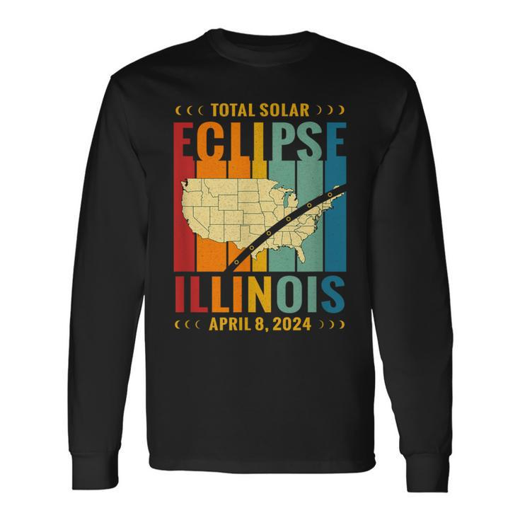 Illinois Vintage Path Of Totality Solar Eclipse April 8 2024 Long Sleeve T-Shirt