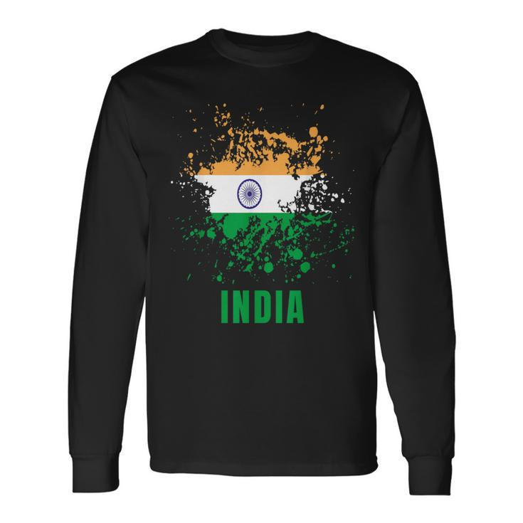 India Retro Vintage Watercolors Sport Indian Flag Souvenir Long Sleeve T-Shirt