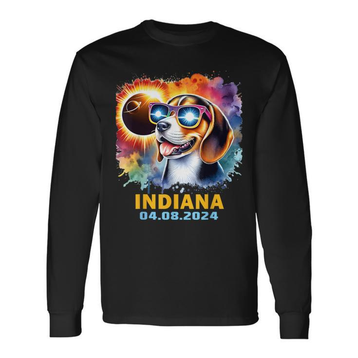Indiana Total Solar Eclipse 2024 Beagle Dog Colorful Long Sleeve T-Shirt Gifts ideas
