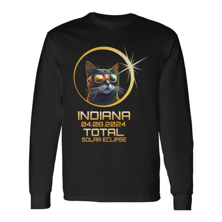 Indiana Total Solar Eclipse Cat Lover Wachers April 8Th 2024 Long Sleeve T-Shirt