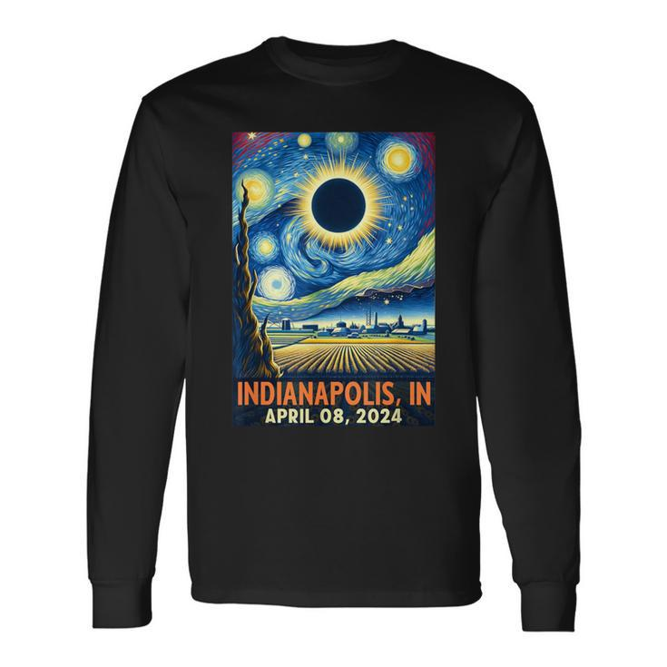 Indianapolis Indiana Total Solar Eclipse 2024 Starry Night Long Sleeve T-Shirt