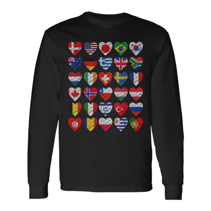 International Flags World Cute Hearts Countries Long Sleeve T-Shirt