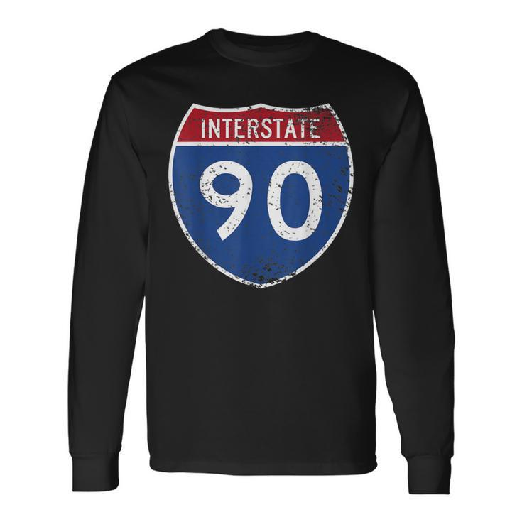 Interstate 90 Distressed Grunge Vintage Look Long Sleeve T-Shirt
