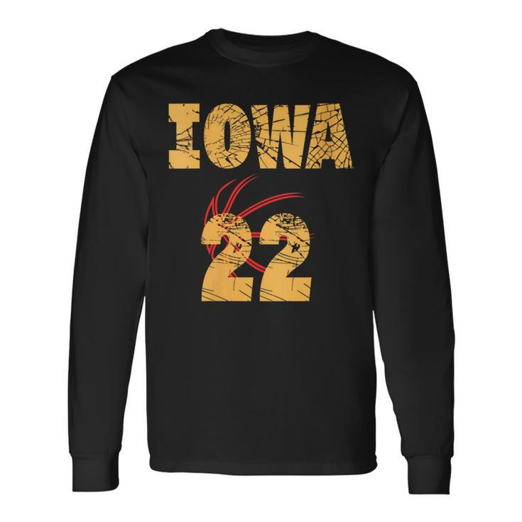 Iowa 22 Golden Yellow Sports Team Jersey Number Long Sleeve T-Shirt