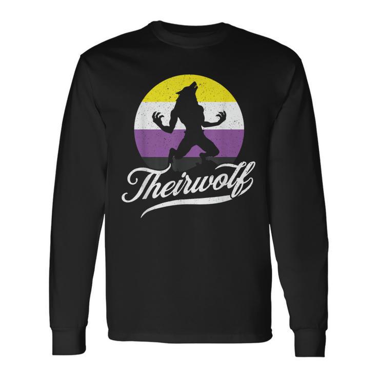 Theirwolf Non Binary Pride Nonbinary Nb Enby Flag Lgbtqia Long Sleeve T-Shirt