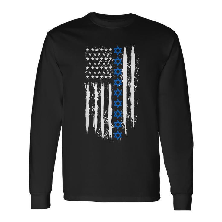 Israel Independence Star Of David Us American Flag Patriotic Long Sleeve T-Shirt