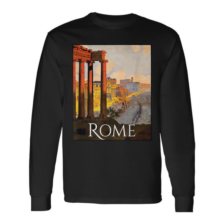 Italy Rome Souvenir T Vintage Travel Poster Graphic Long Sleeve T-Shirt
