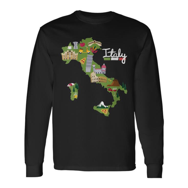 Italy Travel Map Flag Italia Pride Souvenir Vacation Long Sleeve T-Shirt