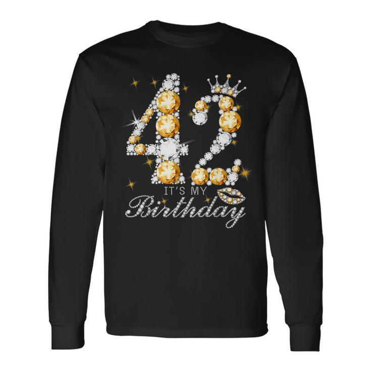 It's My 42Th Birthday Queen 42 Years Old Shoes Crown Diamond Long Sleeve T-Shirt