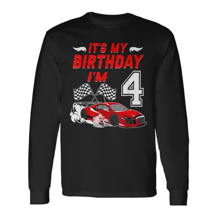 It's My 4Th Birthday Boy Race Car Racing 4 Years Old Long Sleeve T-Shirt