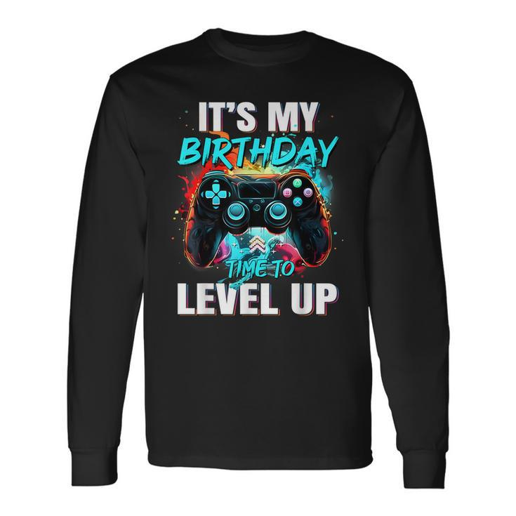 It's My Birthday Boy Time To Level Up Video Game Birthday Long Sleeve T-Shirt