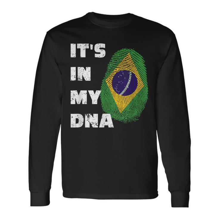 It's In My Dna Brazil Pride Fingerprint Flag Brasil Long Sleeve T-Shirt Gifts ideas