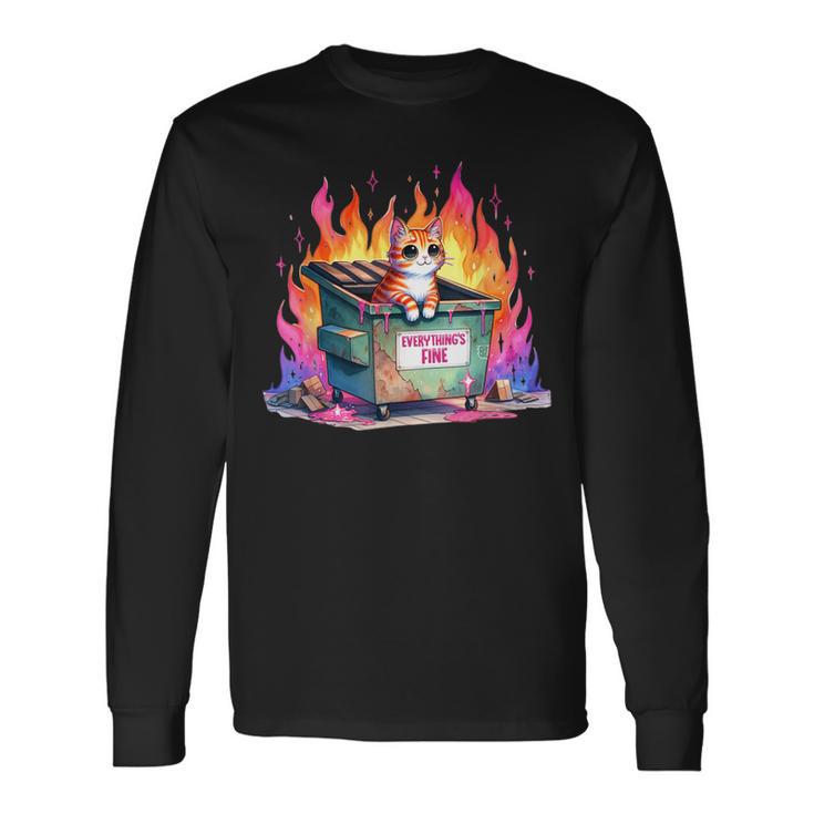 It's Fine I'm Fine Everything's Fine Lil Dumpster Fire Cat Long Sleeve T-Shirt