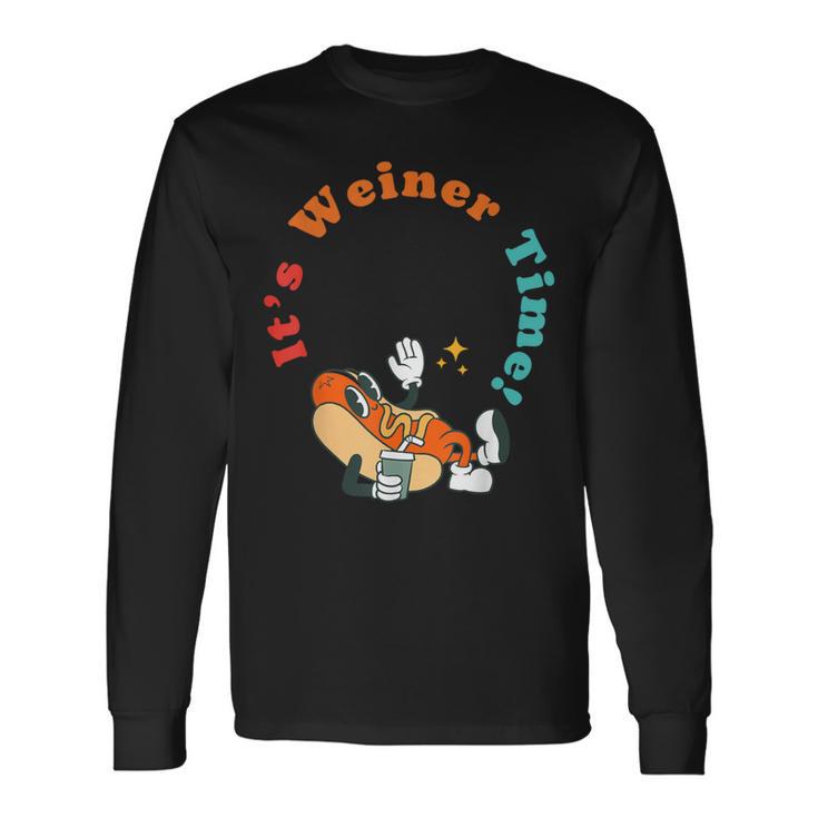 It's Weiner Time Hot Dog Vintage Apparel Long Sleeve T-Shirt