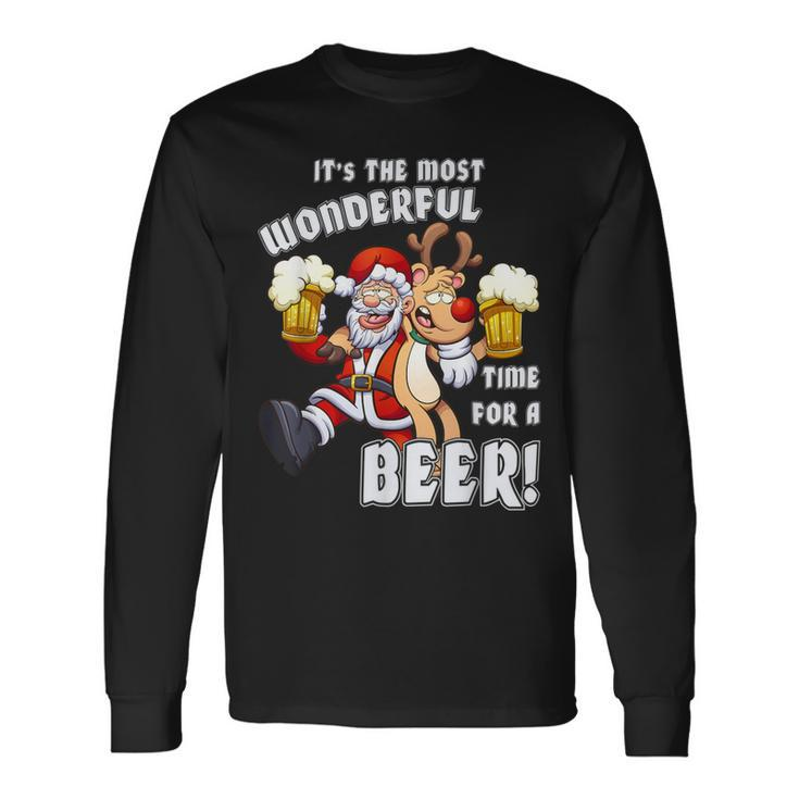 It's The Most Wonderful Time For A Beer Santa Xmas Long Sleeve T-Shirt