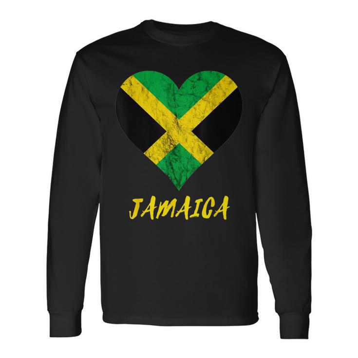 Jamaica Heart Jamaican Roots Jamaica Trip Jamaican Flag Long Sleeve T-Shirt