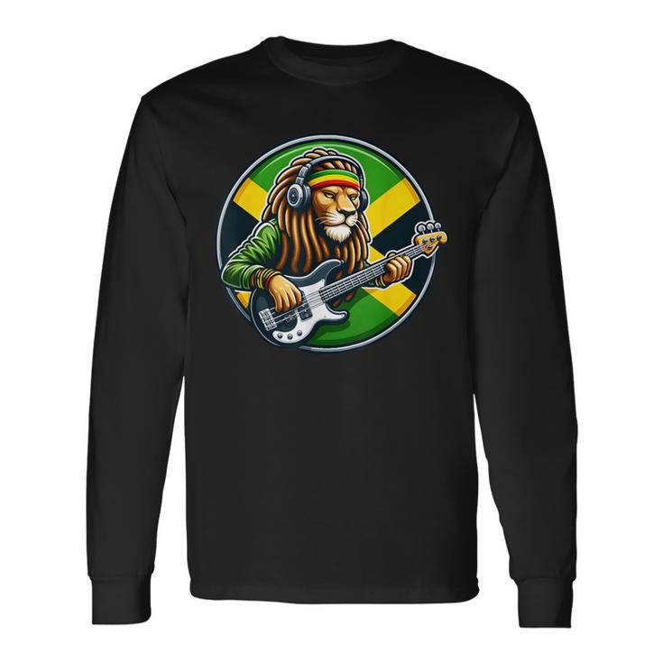 Jamaica Rastafarian Lion Playing Guitar Reggae Jamaican 2024 Long Sleeve T-Shirt
