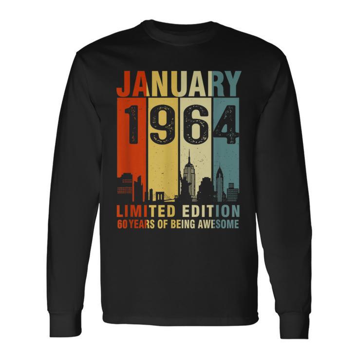 January 1964 60 Years Of Being Awesome Vintage Long Sleeve T-Shirt