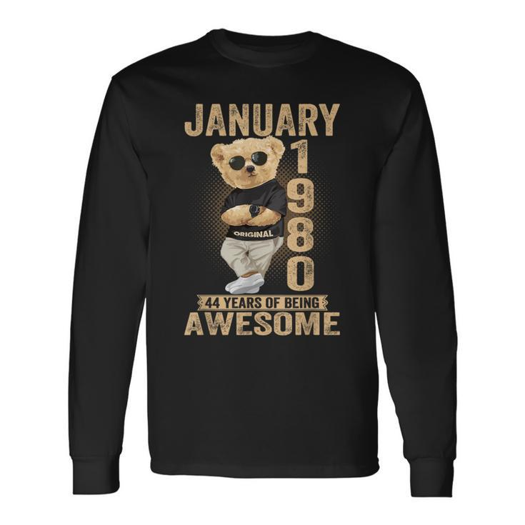 January 1980 44Th Birthday 2024 44 Years Of Being Awesome Long Sleeve T-Shirt Gifts ideas