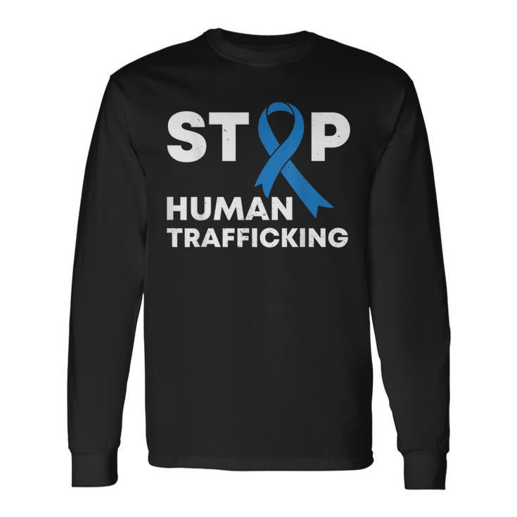 In January We Wear Blue Ribbon Human Trafficking Awareness Long Sleeve T-Shirt
