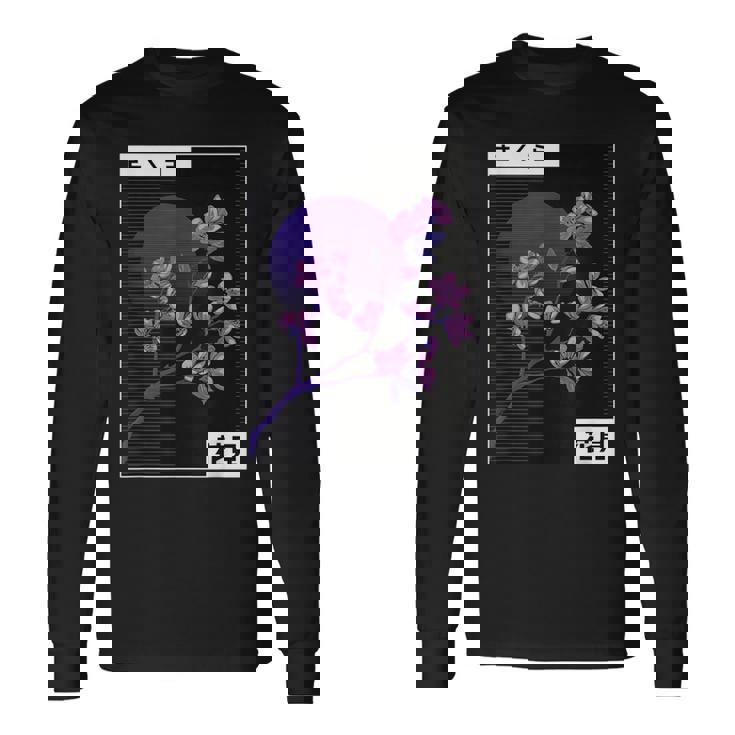 Japanese Cherry Blossom Vaporwave Aesthetic Retro Graphic Long Sleeve T-Shirt Gifts ideas