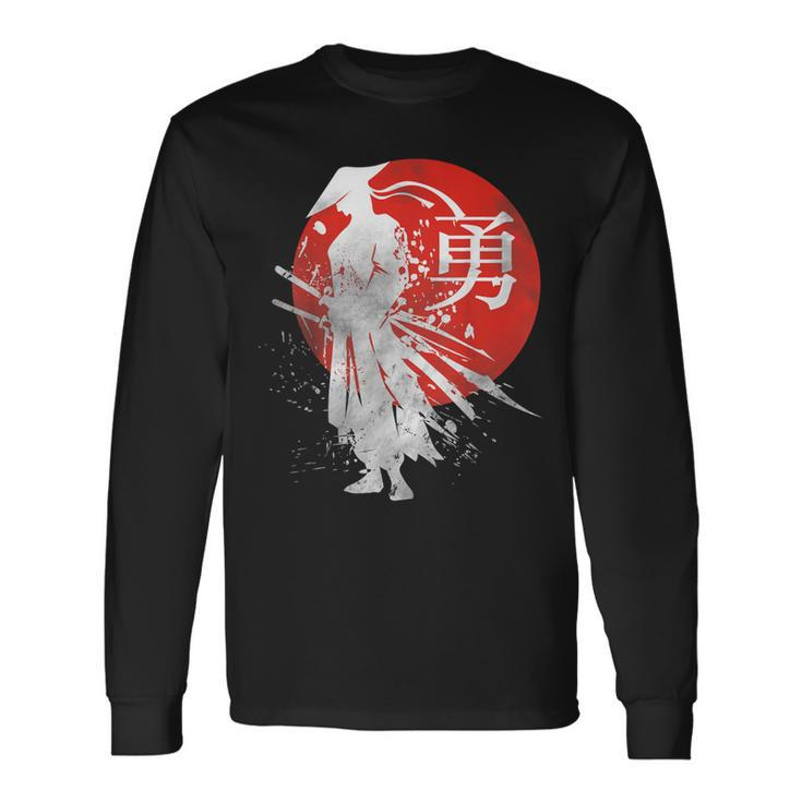 Japanese Samurai Warrior Retro Japan Calligraphy For Courage Long Sleeve T-Shirt