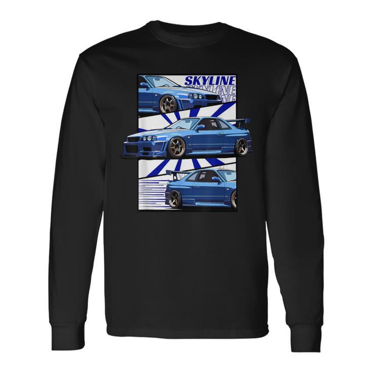 Jdm R34 Motorsport Car Drift Sky Line Car Comic Style Japan Long Sleeve T-Shirt