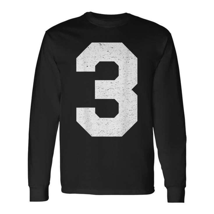 Jersey Number 3 Athletic Style Long Sleeve T-Shirt