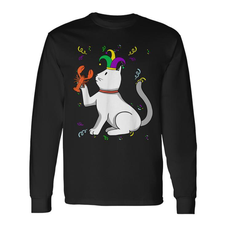 Jester Cat Crawfish Mardi Gras Carnival Masquerade Party Long Sleeve T-Shirt