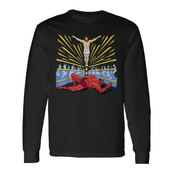 Jesus Wrestling Satan Long Sleeve T-Shirt
