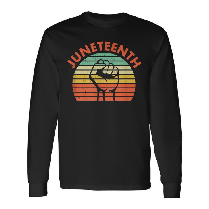 Junenth Raised Fist Vintage Striped Style Long Sleeve T-Shirt