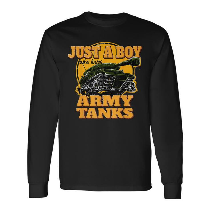 Just A Boy Who Loves Army Tanks Vintage Military Tank Long Sleeve T-Shirt