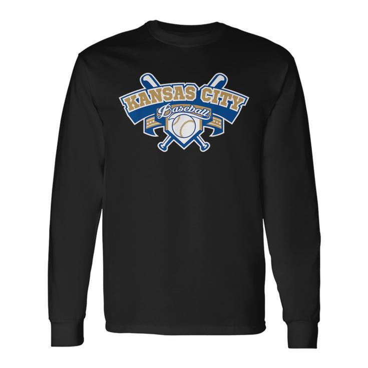 Kansas City Baseball Home Plate & Bat Script Gameday Fan Long Sleeve T-Shirt