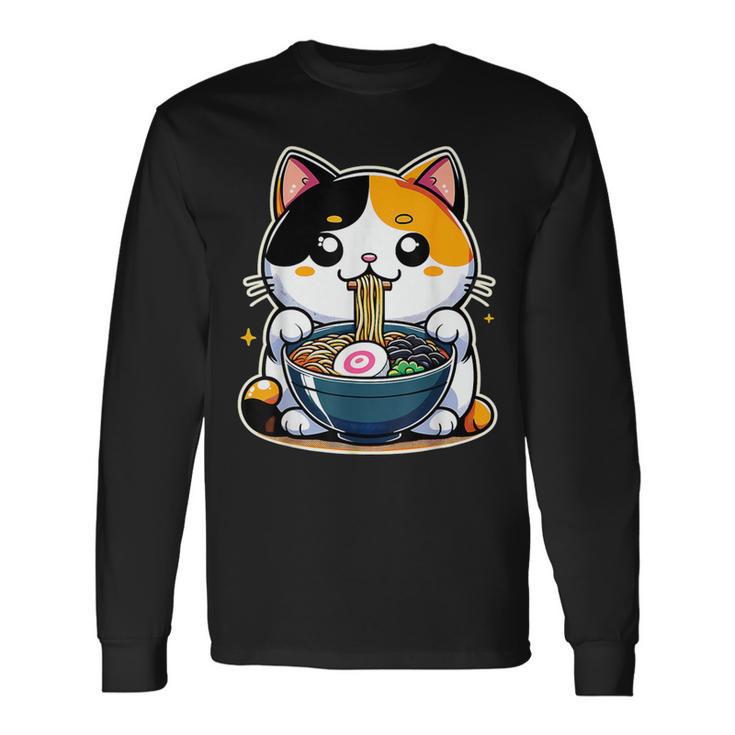 Kawaii Anime Calico Cat Ramen Long Sleeve T-Shirt