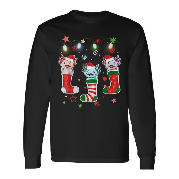 Kawaii Axolotl Christmas Stocking Kid Youth N Pajamas Pjs Long Sleeve T-Shirt