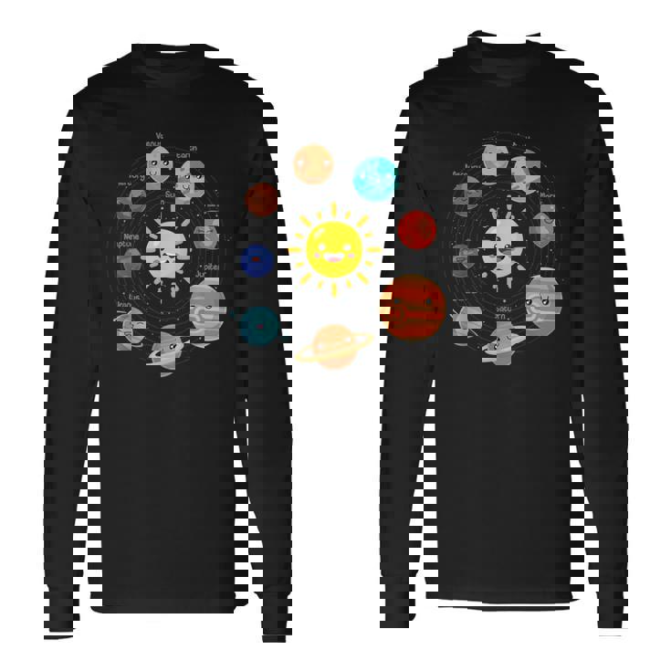 Kawaii Solar System Niño Lindo Planetas Cumpleaños Niños Camiseta de manga larga