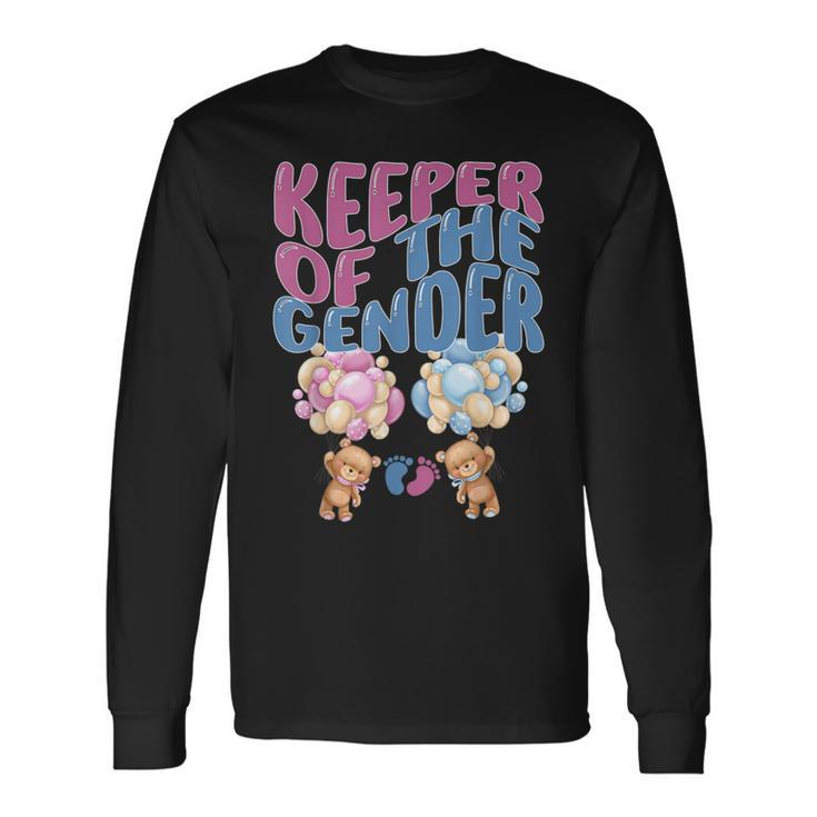 Keeper Of The Gender Reveal T Cute Baby Bear Balloons Long Sleeve T-Shirt