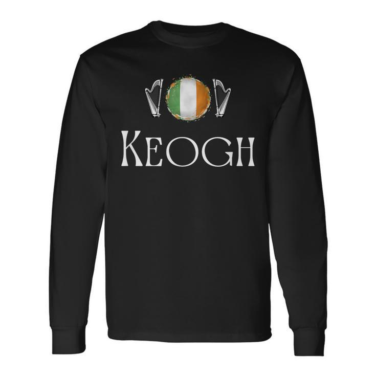Keogh Surname Irish Family Name Heraldic Flag Harp Long Sleeve T-Shirt