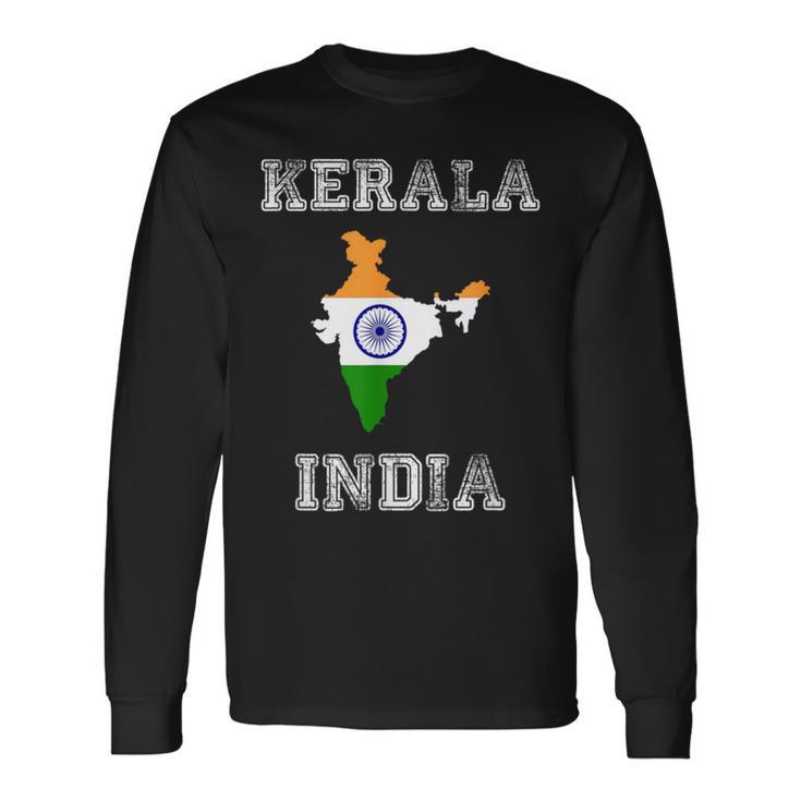 Kerala India Vintage India Flag Map Long Sleeve T-Shirt