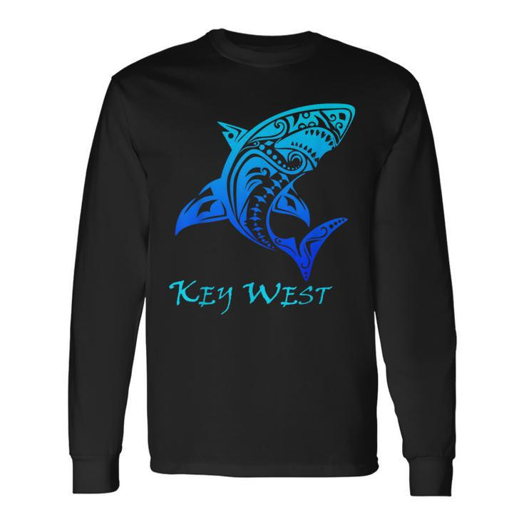 Key West Tribal Shark Polynesian Tattoo Style Vacation Long Sleeve T-Shirt