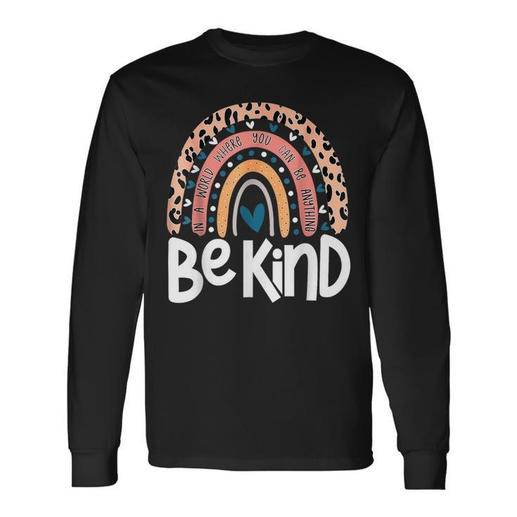 Be Kind Anti Bullying Orange Unity Day Leopard Raibow Long Sleeve T-Shirt