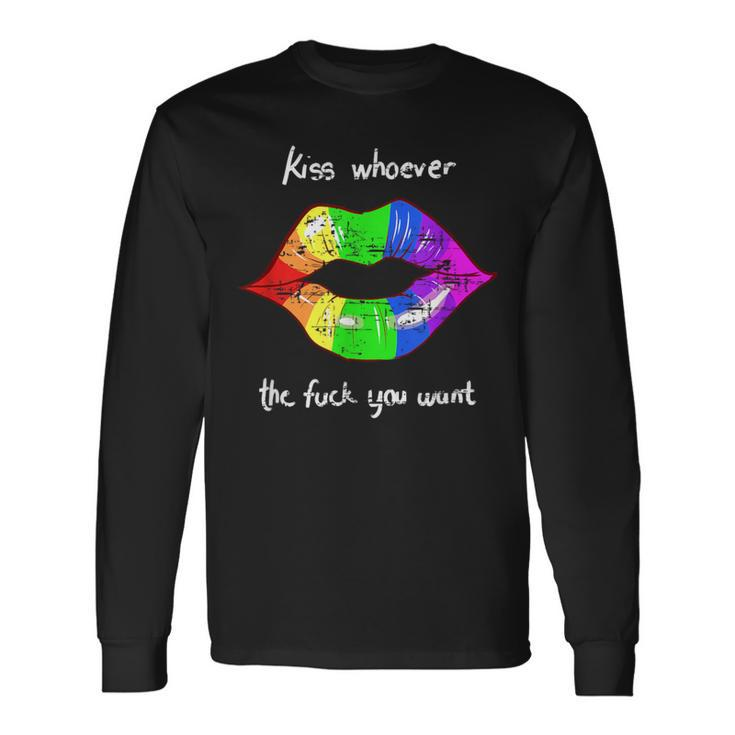Kiss Whoever The Fuck You Want Vintage Lgbt Rainbow Long Sleeve T-Shirt