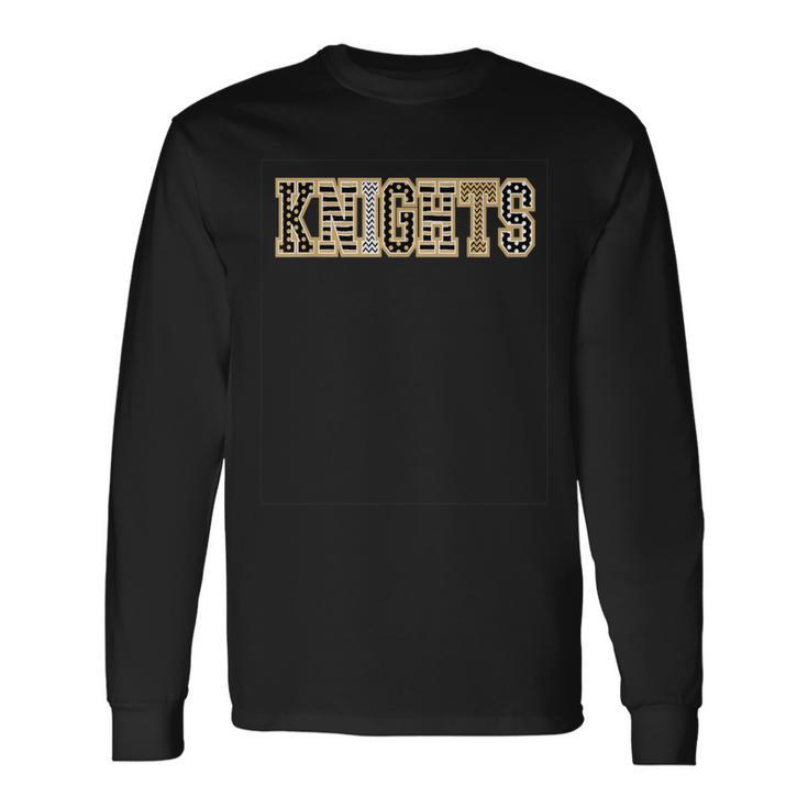 Knights Mascot Word Gold Black White Long Sleeve T-Shirt