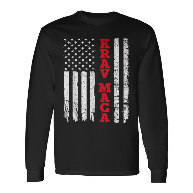 Krav Maga Usa American Flag Fighter Fan Long Sleeve T-Shirt