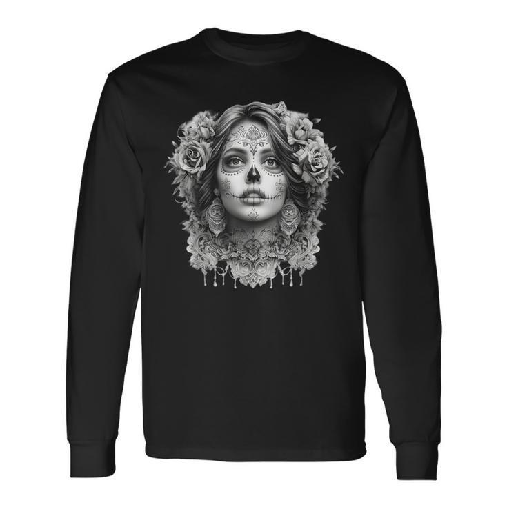 La Catrina Eleganz Elegante Sugar Skull Dame Langarmshirts Geschenkideen