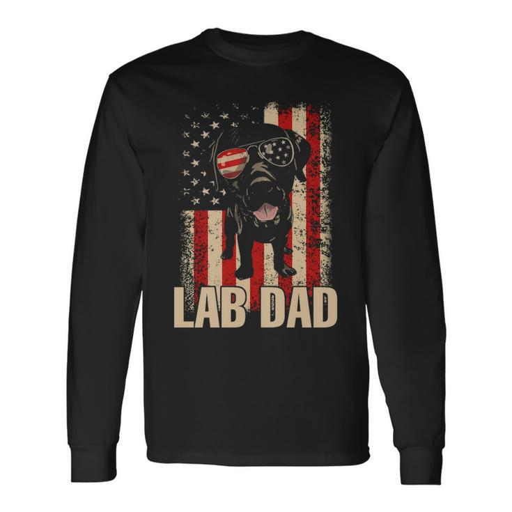 Lab Dad Labrador Retriever Dog American Flag Long Sleeve T-Shirt