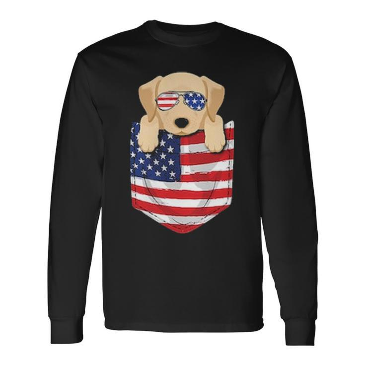 Labrador Dog Peeking Pocke Patriotic Father Men Long Sleeve T-Shirt