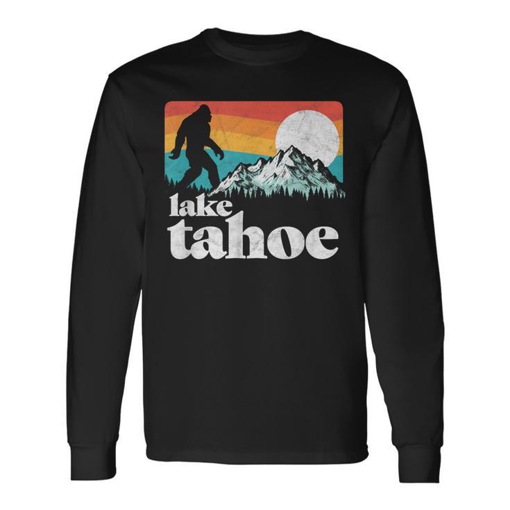 Lake Tahoe Retro Bigfoot Mountains Vintage Graphic Long Sleeve T-Shirt