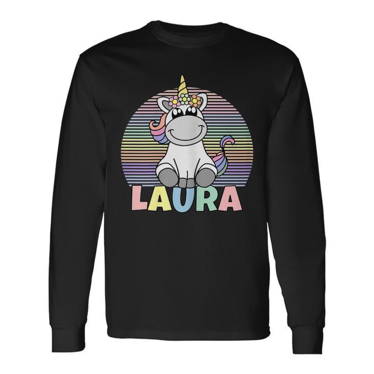 Laura Name Vorname Einhorn Regenbogen Personalisiert Langarmshirts Geschenkideen